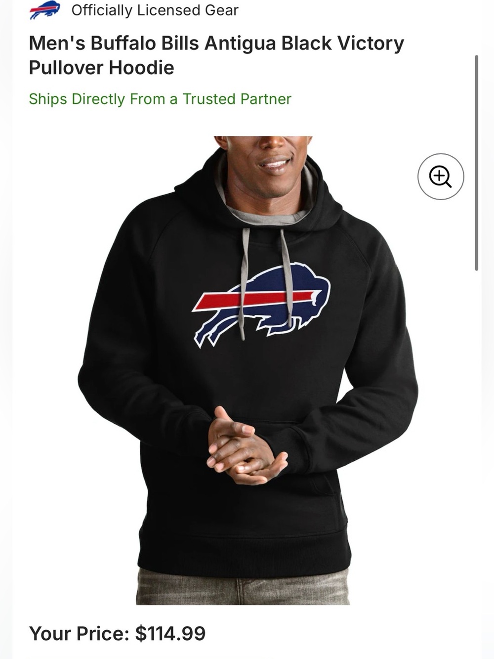 NFL Buffalo Bills Black Pullover Hoodie with Red & Blue Logo